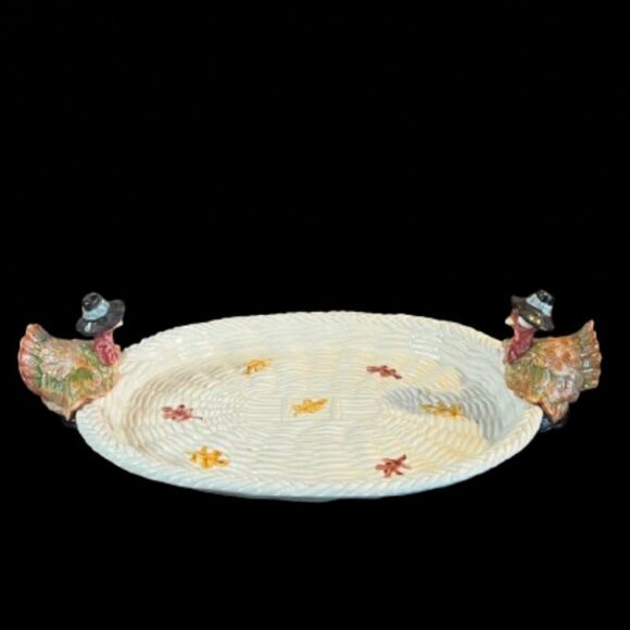 Fitz & Floyd 1990 pilgrims progress thanksgiving serving tray - Picture 3 of 16